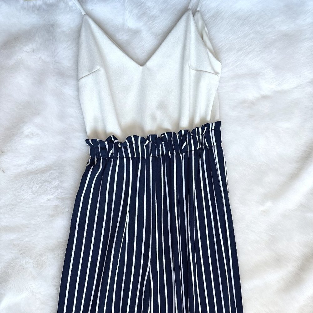 White & Navy Stripped Woman's Jumpsuit Size S